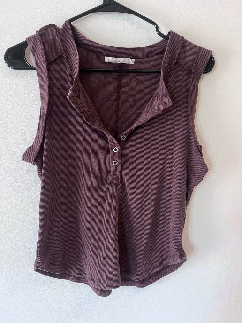 Hippie Rose Ribbed Henley Tank - Mauve Plum